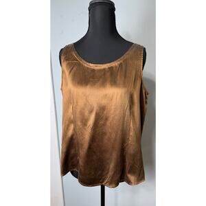 Eileen Fisher 100% Stretch SILK Charmeuse Scoop Neck Tank Chocolate Old Money MD